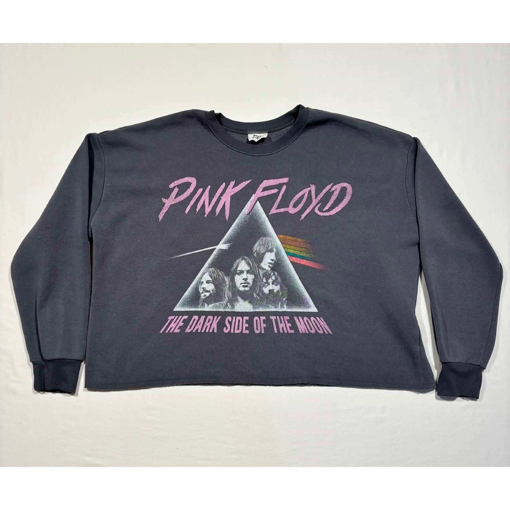 Pink Floyd Dark Side of the Moon Cropped‎ Sweatshirt Gray Large Graphic Pullover